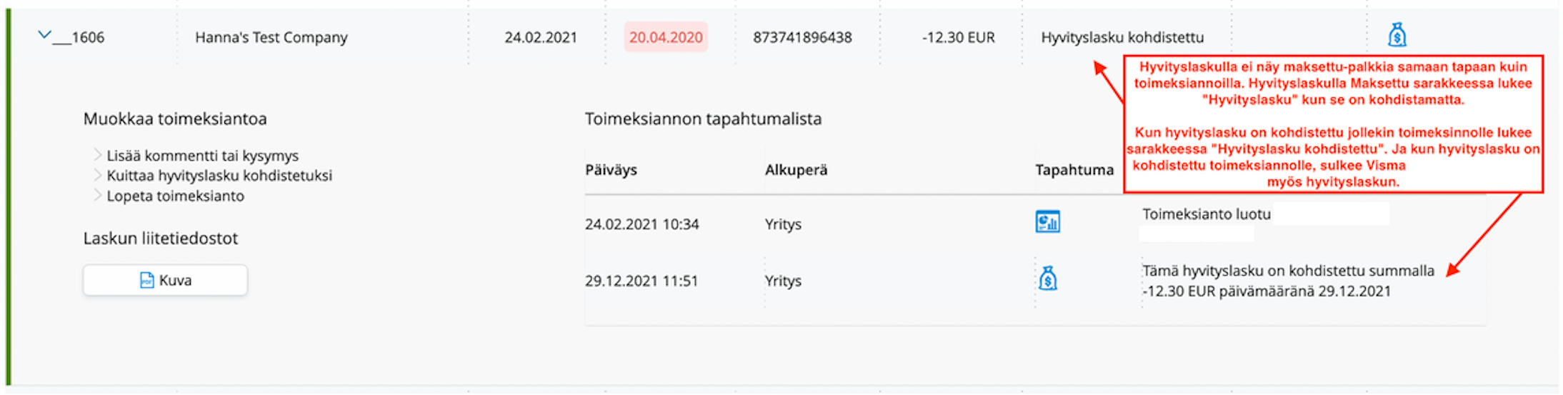 Hyvityslasku toimeksiantona